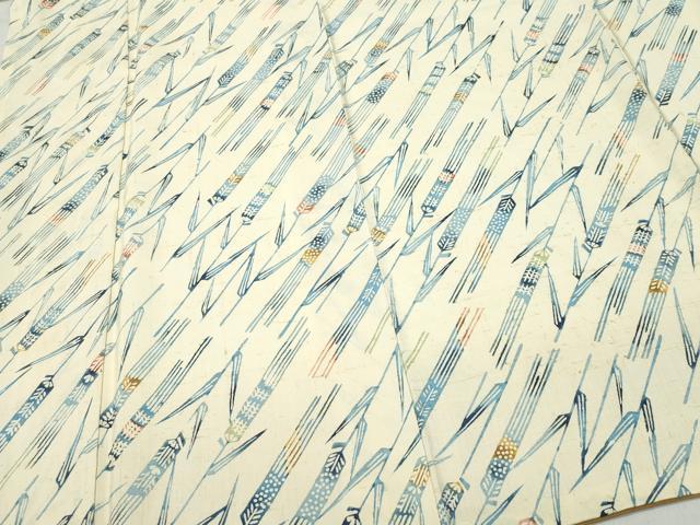 平和屋着物●上質な小紋 紬地 藍 型染め 草木文 正絹 逸品 CAAT7126vf