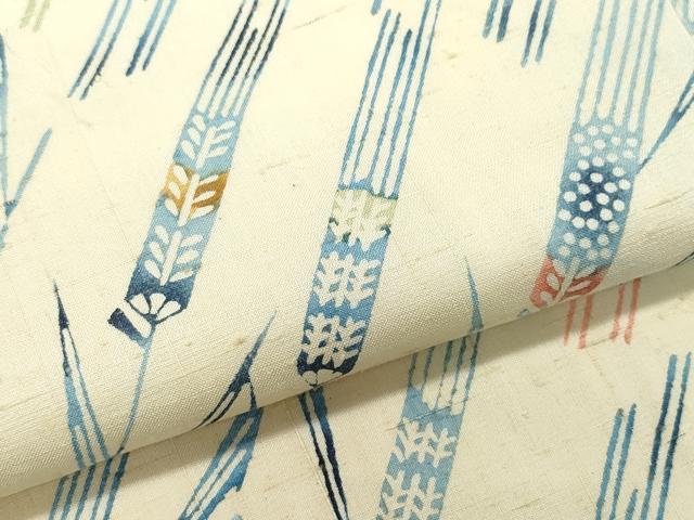 平和屋着物●上質な小紋 紬地 藍 型染め 草木文 正絹 逸品 CAAT7126vf