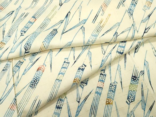 平和屋着物●上質な小紋 紬地 藍 型染め 草木文 正絹 逸品 CAAT7126vf