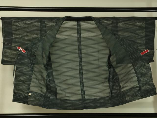 平和屋着物▽道行コート スリーシーズン 春夏秋 塵除け 紗 よろけ縞 黒地 正絹 逸品 CAAT7207vp
