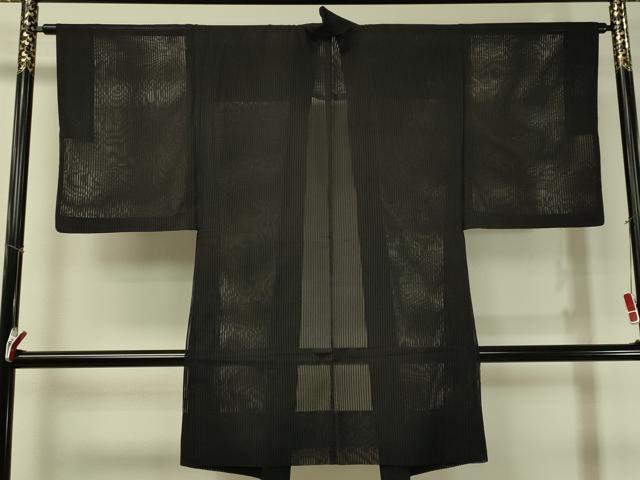 平和屋着物▽男性 長羽織 スリーシーズン 春夏秋 塵除け 縦絽 黒地 正絹 逸品 CAAT7416vp