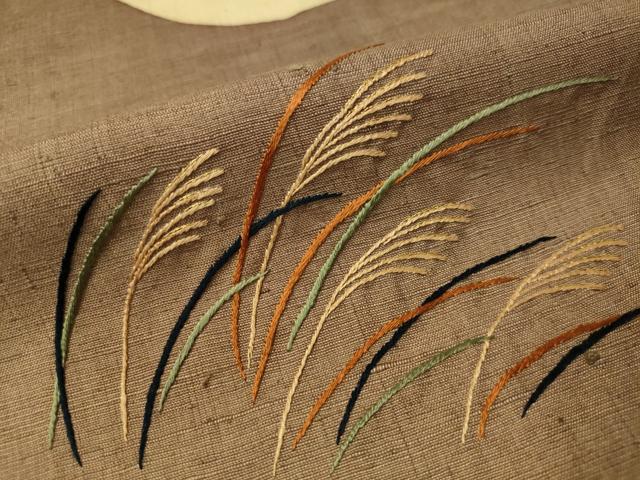 平和屋着物●色留訪問着 総刺繍 紬地 竹垣すすき文 ますいわ屋扱い 正絹 逸品 CAAT7559vp