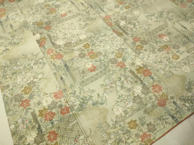 平和屋着物●小千谷紬 エ霞花文 正絹 逸品 CAAT7565vp