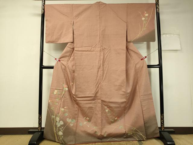 平和屋着物●訪問着 紬地 蔦の葉花文 金彩 正絹 逸品 CAAT7570vp