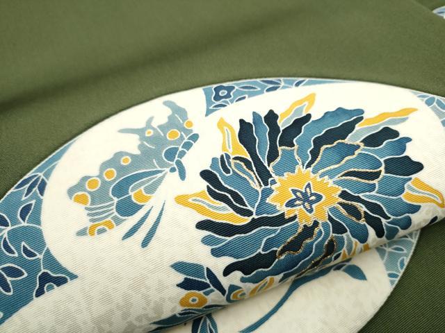 平和屋着物●塩瀬 九寸名古屋帯 型染め 花蝶丸文 金彩 正絹 逸品 CAAT8006hy