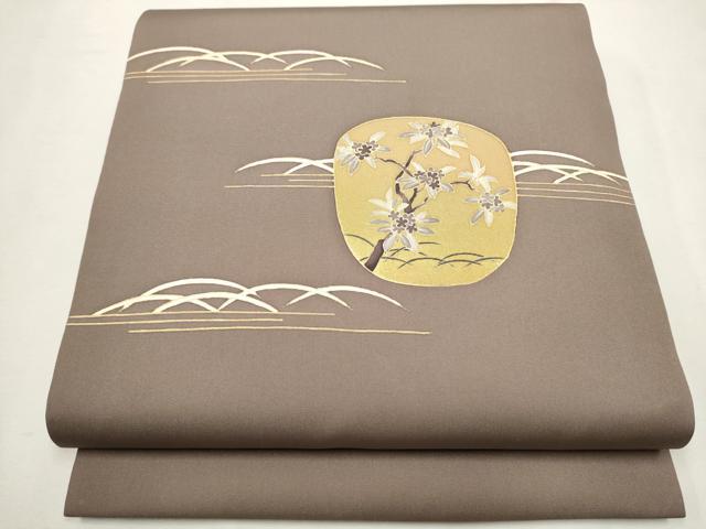 平和屋着物●塩瀬 九寸開き名古屋帯 芝草枝花文 金彩 正絹 逸品 CAAT8020hy