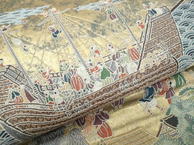 平和屋着物●東京友禅 熊谷好博子 太鼓柄袋帯 南蛮渡来絵図 金糸 引箔 正絹 逸品 CAAT8037hy