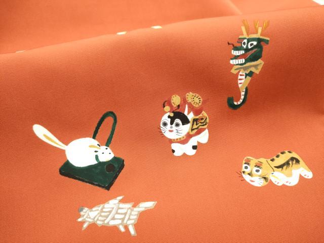 平和屋着物●塩瀬 九寸名古屋帯 手描き 十二支 正絹 逸品 CAAT8163hy