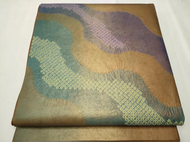 平和屋着物●六通柄袋帯 作家物 絞り 流水文 引箔 正絹 逸品 CAAT8357hy