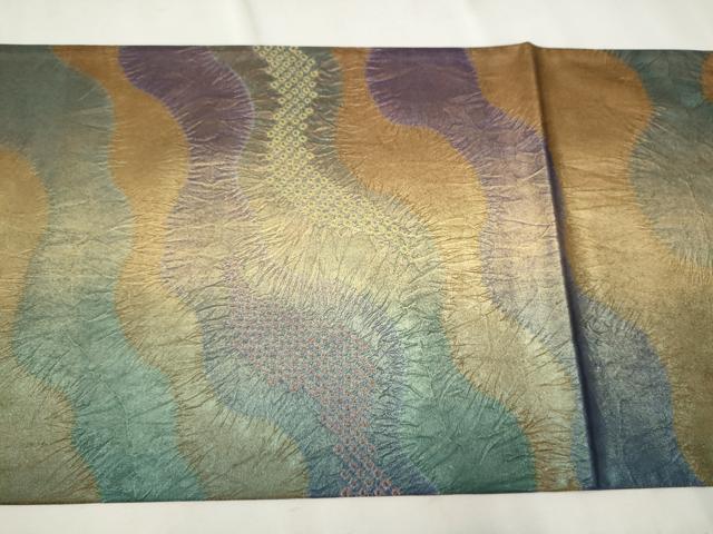 平和屋着物●六通柄袋帯 作家物 絞り 流水文 引箔 正絹 逸品 CAAT8357hy
