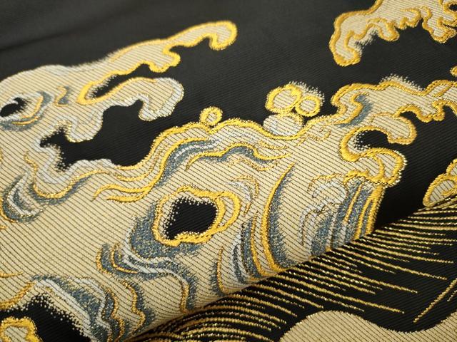 平和屋着物●創作 爪掻き本綴れ つけ帯 流水文 黒地 金糸 正絹 逸品 CAAT8388hy