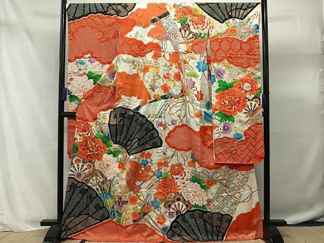豪華振袖　駒刺繍　絞り　花筏文　正絹　逸品 平和屋着物□豪華振袖 駒刺繍 絞り 雲取り吉祥花文 暈し