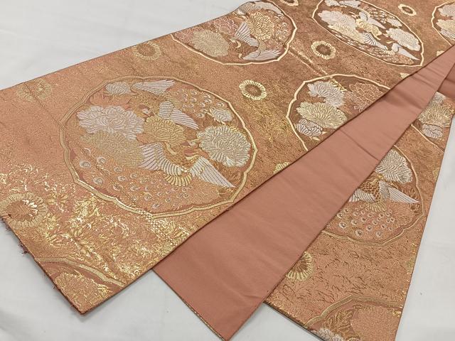平和屋着物◎六通柄袋帯 船場牡丹孔雀文 正絹 逸品 CAAT8721kb