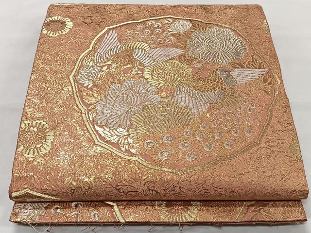 平和屋着物◎六通柄袋帯 船場牡丹孔雀文 正絹 逸品 CAAT8721kb