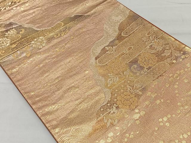 平和屋着物◎六通柄袋帯 エ霞風景文 金糸 正絹 逸品 CAAT8736kb