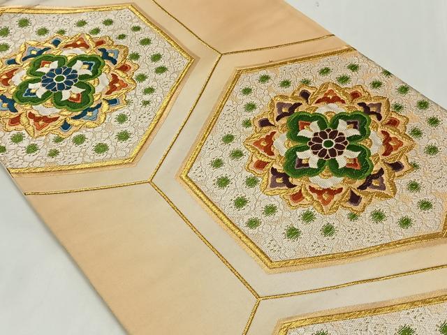 平和屋着物◎六通柄袋帯 唐織 亀甲花文 金糸 正絹 逸品 CAAT8781kb