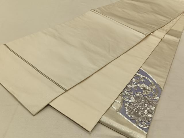 平和屋着物◎太鼓柄袋帯 駒刺繍 扇面草花文 銀糸 正絹 逸品 CAAT8991qv