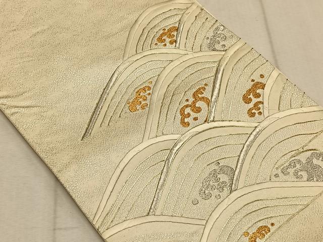 平和屋着物◎六通柄袋帯 駒刺繍 立波文 金銀糸 正絹 逸品 CAAT9072qv