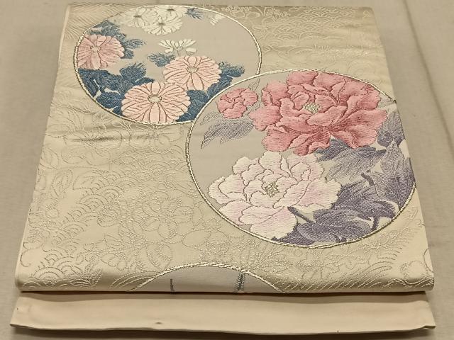 平和屋着物◎六通柄袋帯 唐織 花丸文 銀糸 正絹 逸品 CAAT9112qv