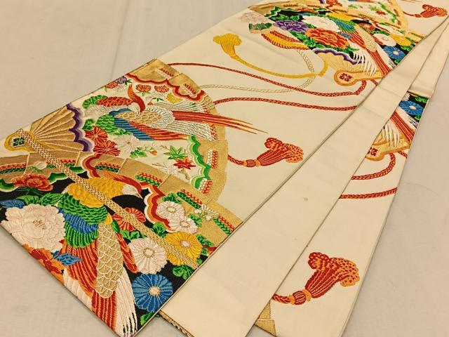 平和屋着物◎六通柄袋帯 唐織 檜扇花鳥文 金銀糸 正絹 逸品 CAAT9139qv