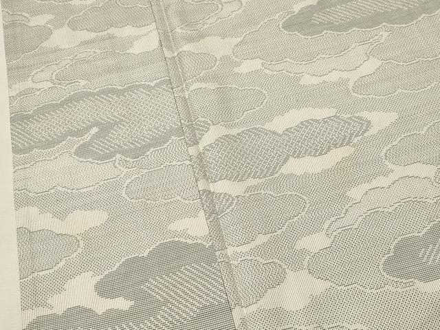 平和屋着物▽本場大島紬 単衣 白大島 9マルキ 雲重ね文 正絹 逸品 CAAT9211dy