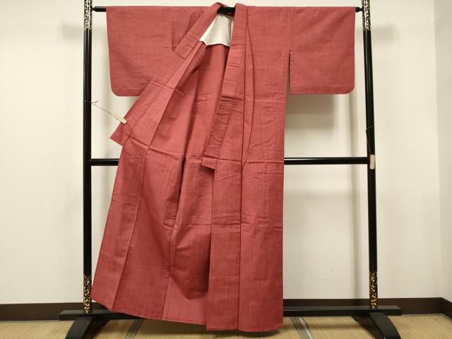 平和屋着物▽上質な紬 単衣 色無地 臙脂色 正絹 逸品 CAAT9212dy