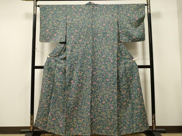 平和屋着物▽上質な小紋 単衣 更紗草花文 正絹 逸品 CAAT9218dy