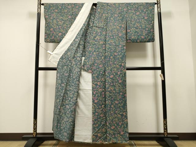 平和屋着物▽上質な小紋 単衣 更紗草花文 正絹 逸品 CAAT9218dy