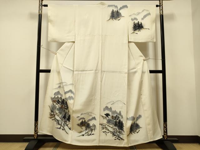 平和屋着物▽訪問着 単衣 手描き 風景文 暈し染め 正絹 逸品 CAAT9220dy