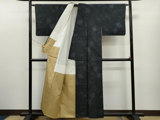 平和屋着物●上質な紬 葡萄蔦の葉文 正絹 逸品 未使用 CAAT9311dy