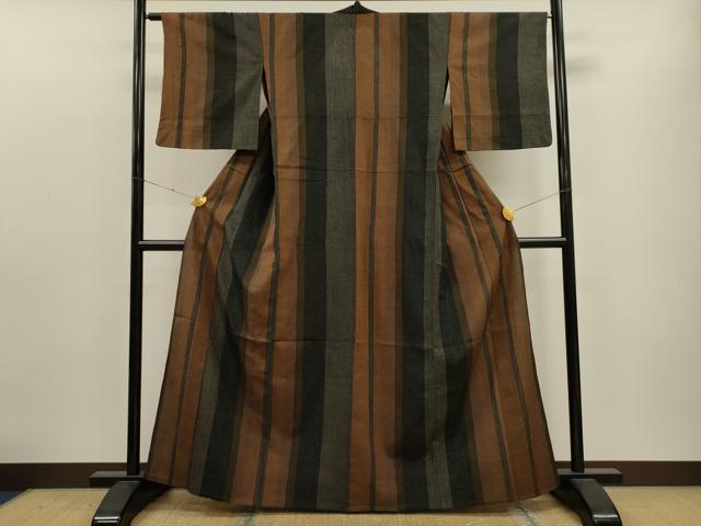 平和屋着物▽上質なお召 単衣 120亀甲 間道 正絹 逸品 CAAT9390dy