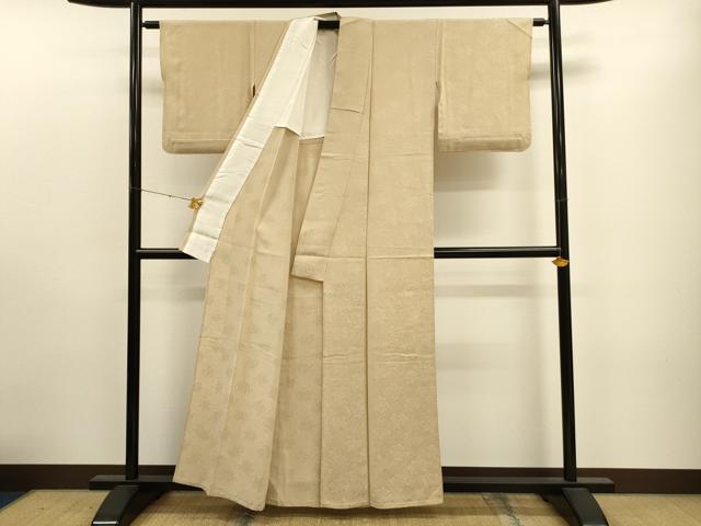 平和屋着物▽上質な色無地 単衣 草花地紋 丁字色 正絹 逸品 CAAT9393dy
