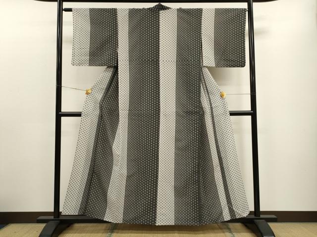 平和屋着物▽小紋 単衣 麻の葉文様 黒地 洗える着物 CAAT9399dy