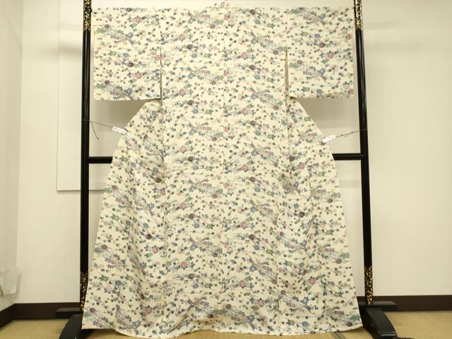平和屋着物▽上質な小紋 単衣 型染め 草花文 正絹 逸品 CAAT9514dy
