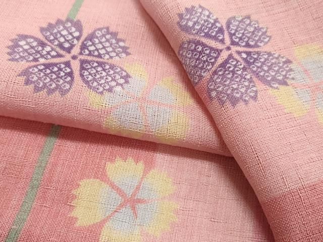 平和屋着物▽小紋 単衣 舞葉文 洗える着物 CAAT9583dy