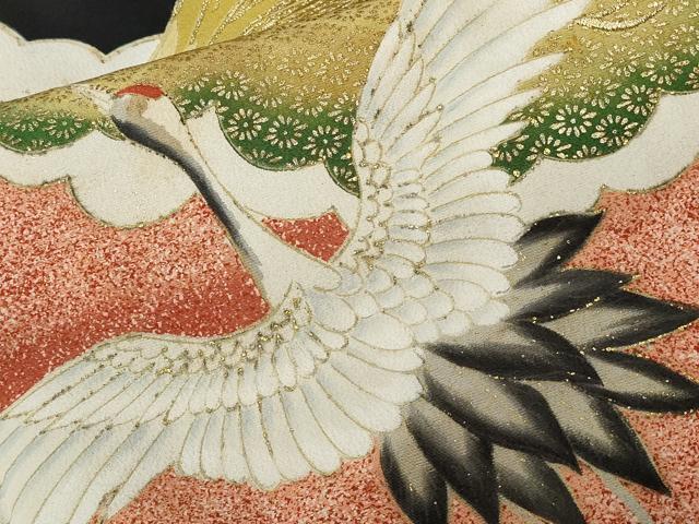平和屋着物■豪華黒留袖 刺繍 雲重ね飛鶴文 金彩 正絹 逸品 CAAU0683ev