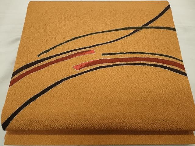 平和屋着物◎九寸開き名古屋帯 刺繍 吉祥文 金糸 鬼しぼ縮緬 正絹 逸品 CAAU0913yk