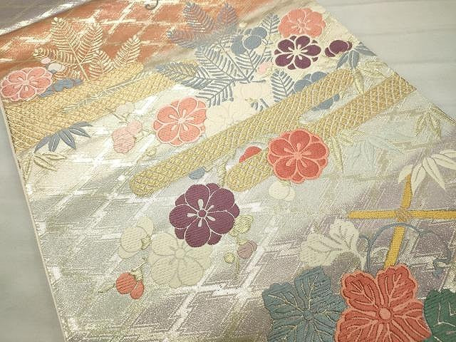 平和屋着物◎六通柄袋帯 唐織 枝花文 金銀糸 正絹 逸品 CAAU0917yk