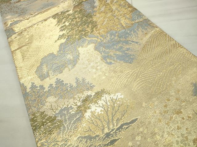平和屋着物◎六通柄袋帯 立波風景樹林文 金糸 正絹 逸品 CAAU0944yk