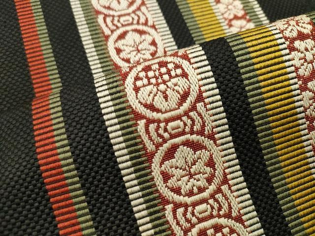 平和屋着物●本場筑前博多織 八寸名古屋帯 花間道 黒地 正絹 逸品 CAAU1040yk