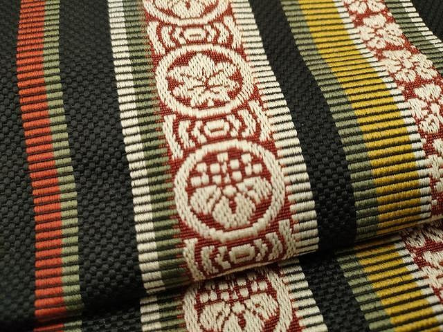 平和屋着物●本場筑前博多織 八寸名古屋帯 花間道 黒地 正絹 逸品 CAAU1040yk