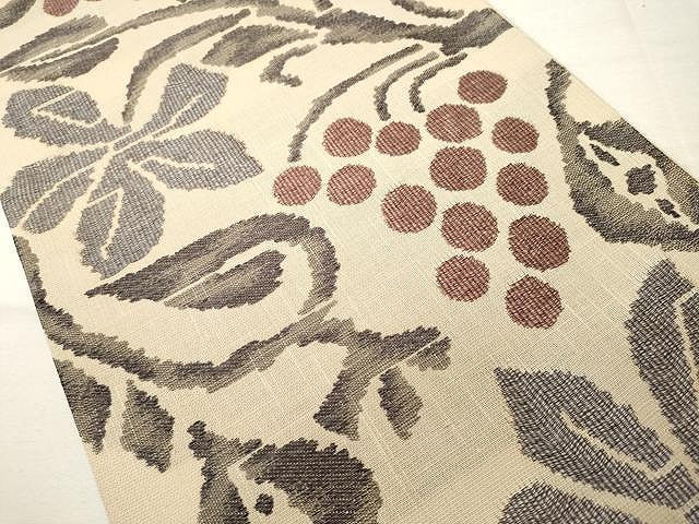 平和屋着物▽スリーシーズン 春夏秋 六通柄袋帯 葡萄蔦の葉文 金糸 正絹 逸品 CAAU1067yk