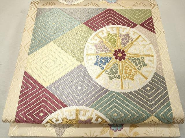 平和屋着物●六通柄袋帯　唐織　正倉院菱花文　金糸　正絹　逸品　CAAU1103yk 平和屋着物○六通柄袋帯 唐織 正倉院菱花文 金糸