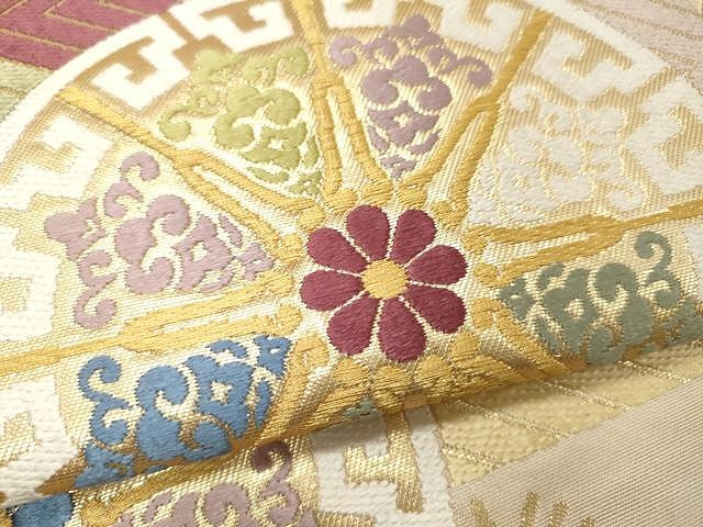 平和屋着物●六通柄袋帯 唐織 正倉院菱花文 金糸 正絹 逸品 CAAU1103yk