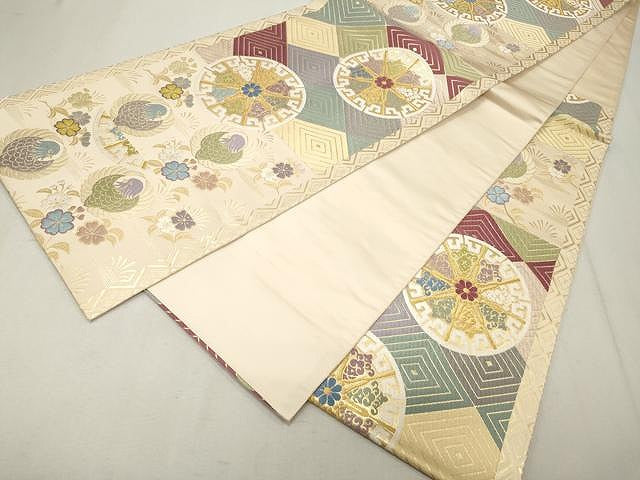 平和屋着物●六通柄袋帯 唐織 正倉院菱花文 金糸 正絹 逸品 CAAU1103yk