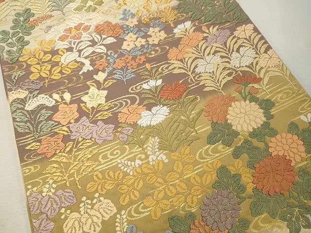 平和屋着物●六通柄袋帯 唐織 四季秋草好み 金糸 正絹 逸品 CAAU1105yk