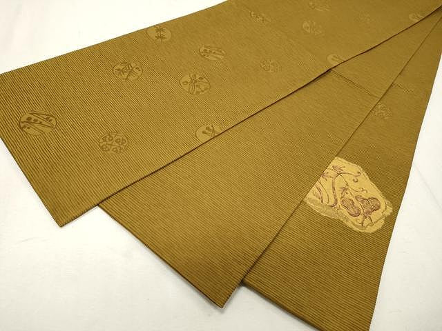 平和屋着物●太鼓柄袋帯 枝花唐草文 金糸 正絹 逸品 CAAU1119yk