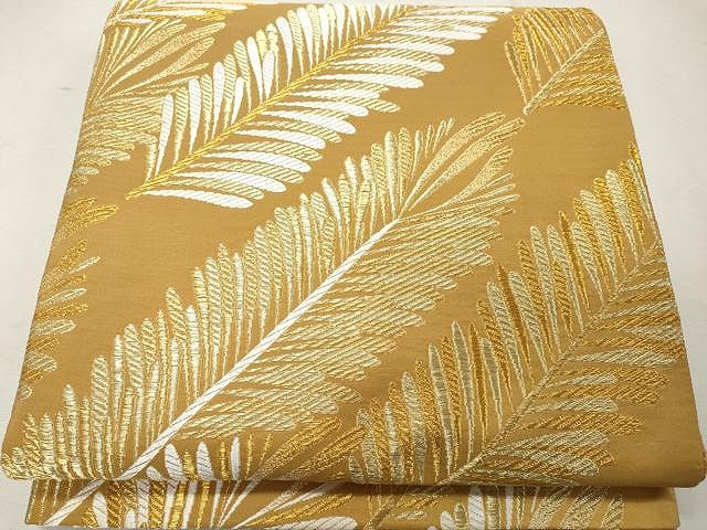 平和屋着物●六通柄袋帯 唐織 手織 枝松葉文 金糸 正絹 逸品 CAAU1127yk