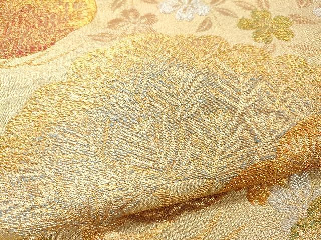 平和屋着物●六通柄袋帯 枝花松文 金銀糸 正絹 逸品 CAAU1134yk