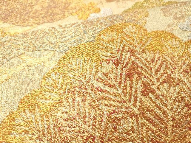 平和屋着物●六通柄袋帯 枝花松文 金銀糸 正絹 逸品 CAAU1134yk
